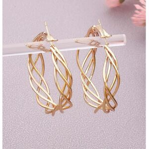 Gold Twist Hoop Earrings Lightweight Hollow Braided Drop Stylish Swirl Classic